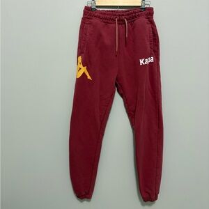 Kappa Unisex Maroon Sweat Drawstring Tie Joggers Streetwear Yellow Logo